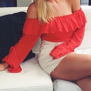 Cropped red flare top